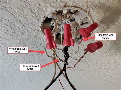 electric box on ceiling and red light|red wire ceiling junction box.